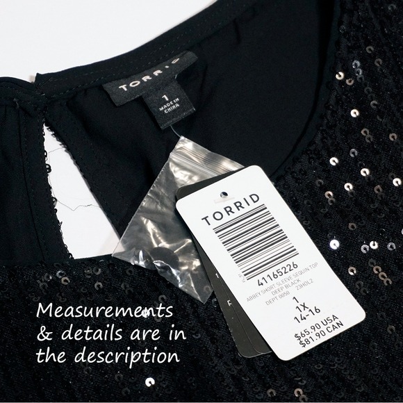 NWT Torrid Abbey Black Short Sleeve Sequin Top 2X Plus Size Party Holiday - Picture 4 of 5